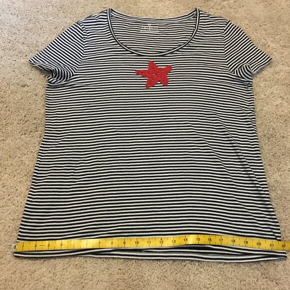 Talbots Pima Cotton Nautical Striped Beaded Starfish Tee - Picture 13 of 15